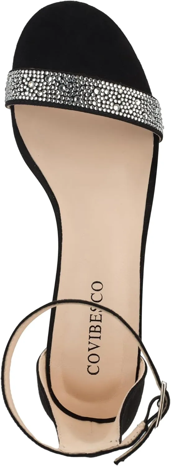 Women's Stylish Chunk Heeled Sandals with Crystal Rhinestones - Perfect for Office, Parties, and Weddings