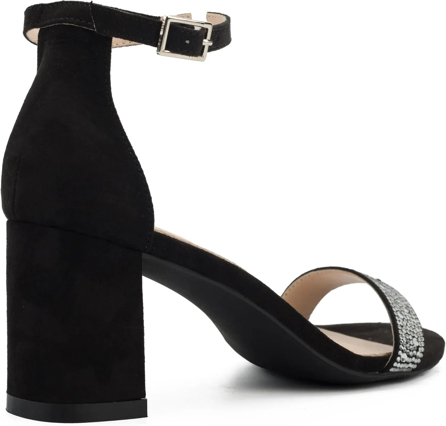Women's Stylish Chunk Heeled Sandals with Crystal Rhinestones - Perfect for Office, Parties, and Weddings