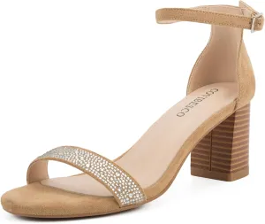 Women's Stylish Chunk Heeled Sandals with Crystal Rhinestones - Perfect for Office, Parties, and Weddings