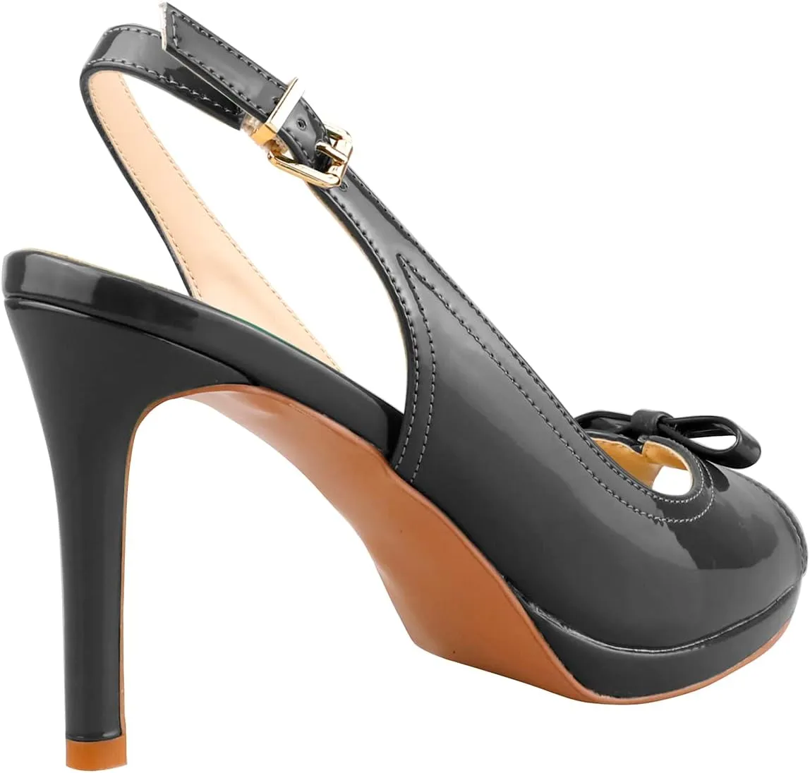 Women's Stylish Peep Toe Bowknot Adjustable Buckle Backstrap Slingback High Heel Dress Pumps Sexy Patent Leather Platform Stiletto Heel Sandals for Women Party Wedding