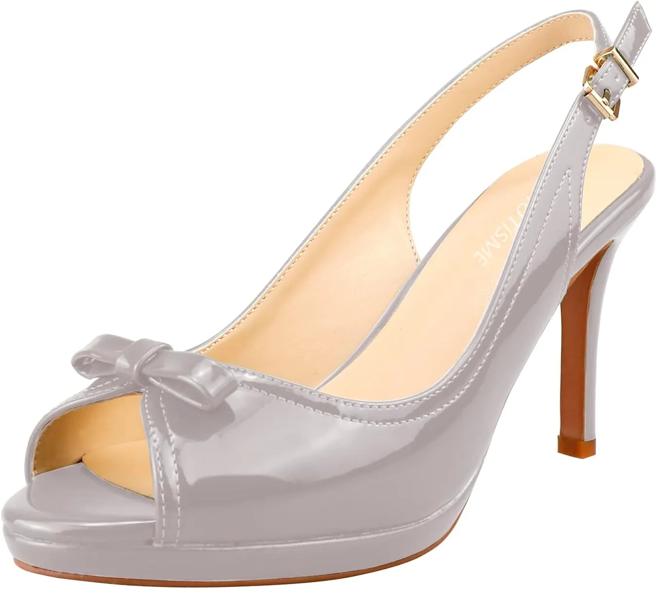 Women's Stylish Peep Toe Bowknot Adjustable Buckle Backstrap Slingback High Heel Dress Pumps Sexy Patent Leather Platform Stiletto Heel Sandals for Women Party Wedding