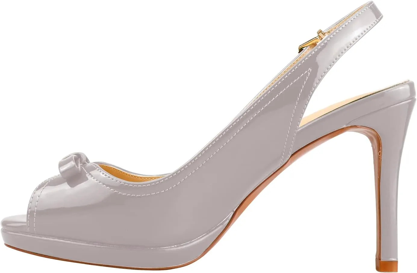 Women's Stylish Peep Toe Bowknot Adjustable Buckle Backstrap Slingback High Heel Dress Pumps Sexy Patent Leather Platform Stiletto Heel Sandals for Women Party Wedding