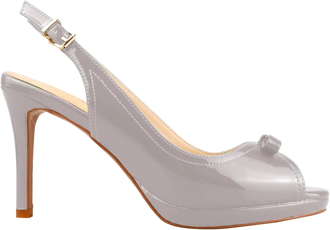 Women's Stylish Peep Toe Bowknot Adjustable Buckle Backstrap Slingback High Heel Dress Pumps Sexy Patent Leather Platform Stiletto Heel Sandals for Women Party Wedding