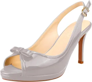 Women's Stylish Peep Toe Bowknot Adjustable Buckle Backstrap Slingback High Heel Dress Pumps Sexy Patent Leather Platform Stiletto Heel Sandals for Women Party Wedding