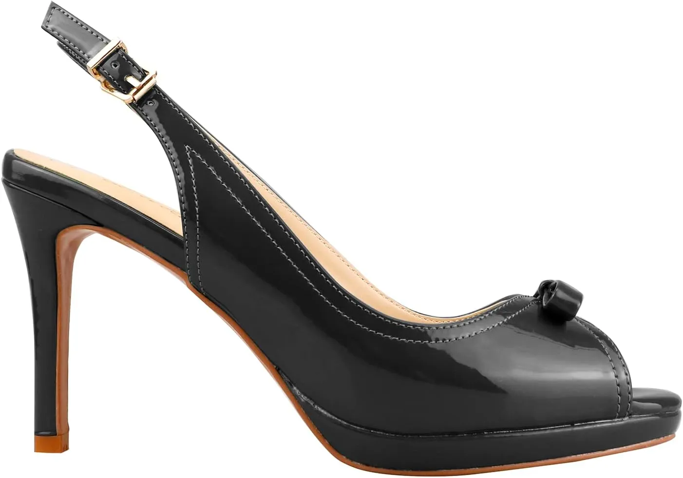 Women's Stylish Peep Toe Bowknot Adjustable Buckle Backstrap Slingback High Heel Dress Pumps Sexy Patent Leather Platform Stiletto Heel Sandals for Women Party Wedding