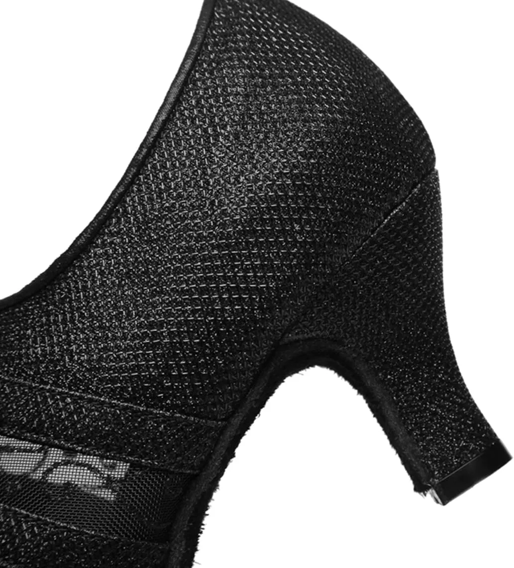 Women's Stylish Round Toe Mesh Sparkle Material Synthetic Ballroom Morden Tango Party Wedding Professional Dance Shoes