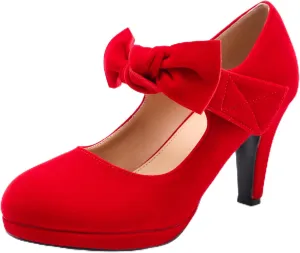 Women's Vintage Bow Heels Platform Mary Jane High Heeled Pumps Ladies Sexy Cute Dress Shoes Wedding Work Party
