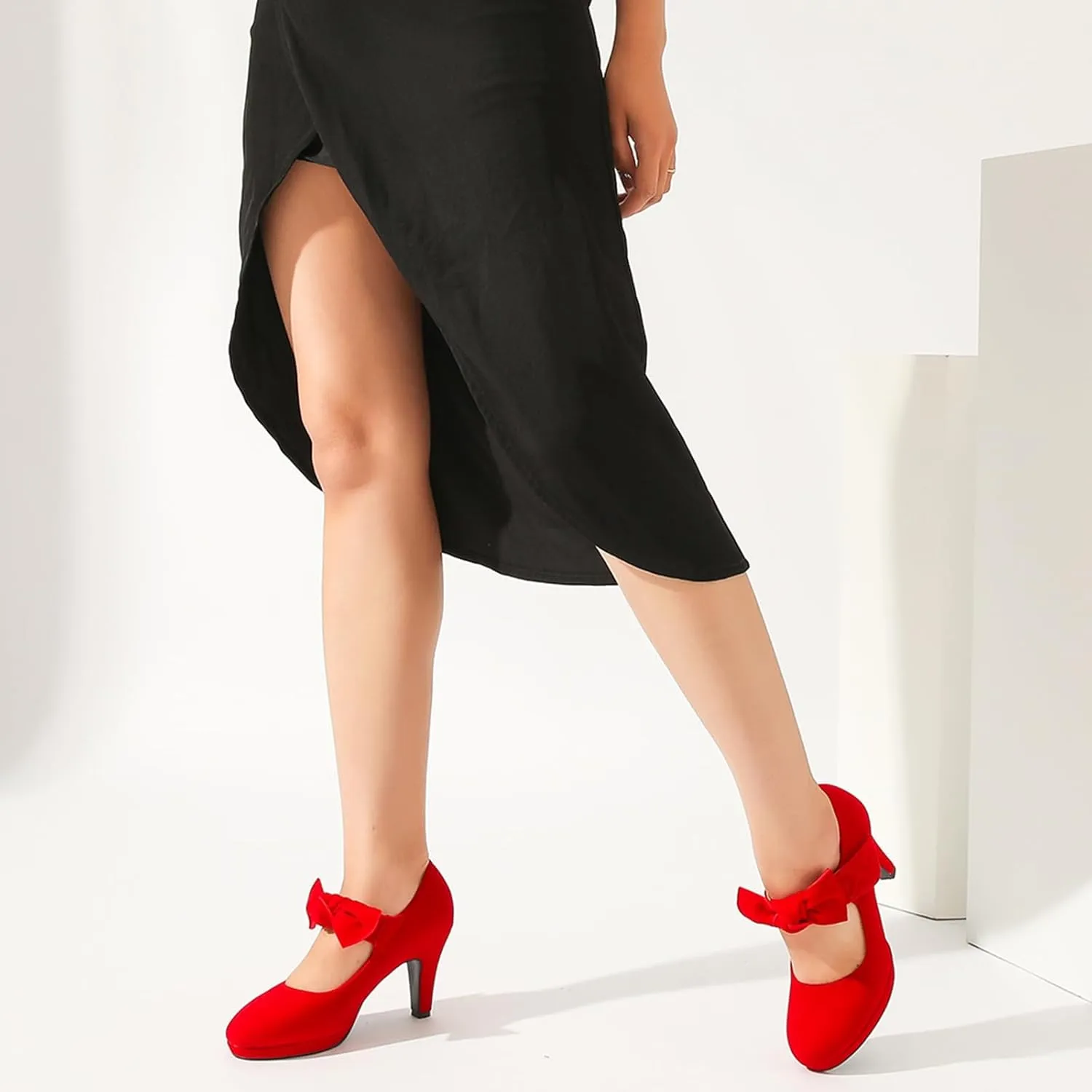Women's Vintage Bow Heels Platform Mary Jane High Heeled Pumps Ladies Sexy Cute Dress Shoes Wedding Work Party