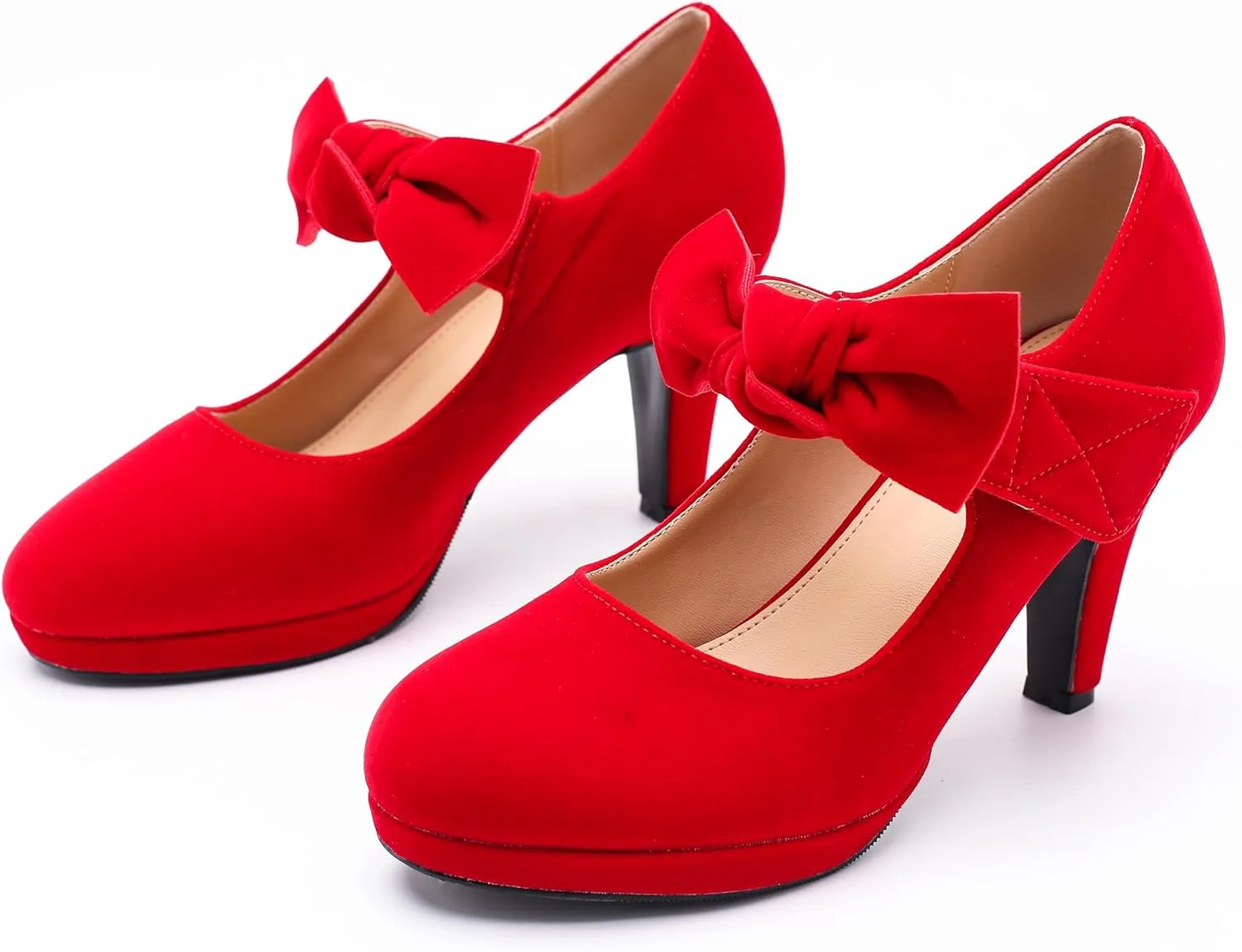 Women's Vintage Bow Heels Platform Mary Jane High Heeled Pumps Ladies Sexy Cute Dress Shoes Wedding Work Party