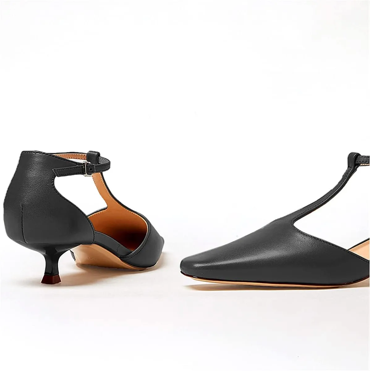 Women's Vintage Matte Leather Square Toe T-Strap Kitten Heel Pumps Shoes Comfort Solid Colour Closed Toe Dress Low Heel Sandals Shoes
