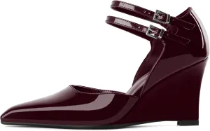Women's Wedge Heel Pumps High Heel Pumps Stylish Pointed Toe Heels for Women Comfortable Wedge Heels Office Dressy 3.4 Inch Mary Jane Shoes