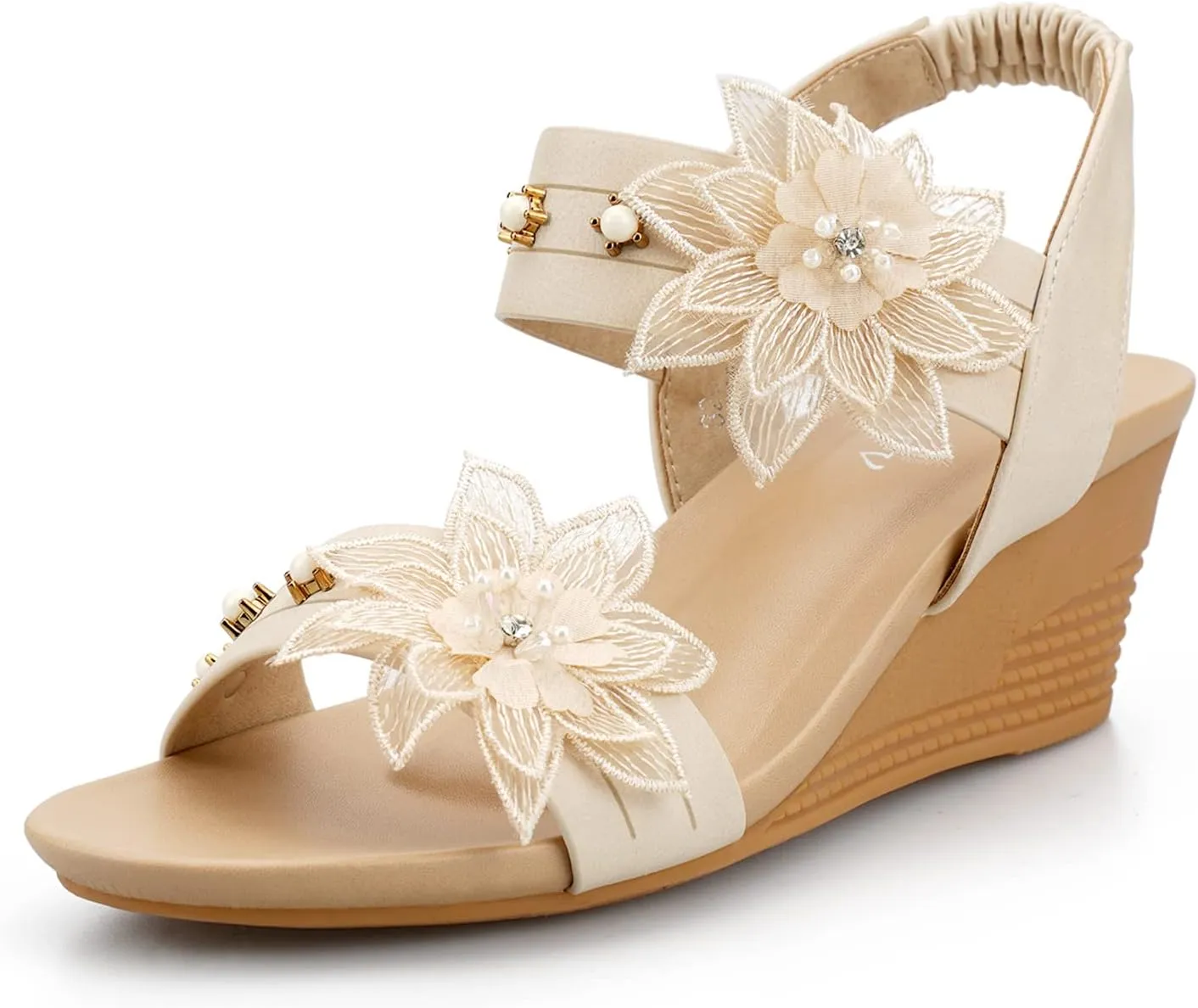 Womens Wedge Sandals Elastic Ankle Straps Open Toe Elegant Thick Soles Comfortable Dream Pairs