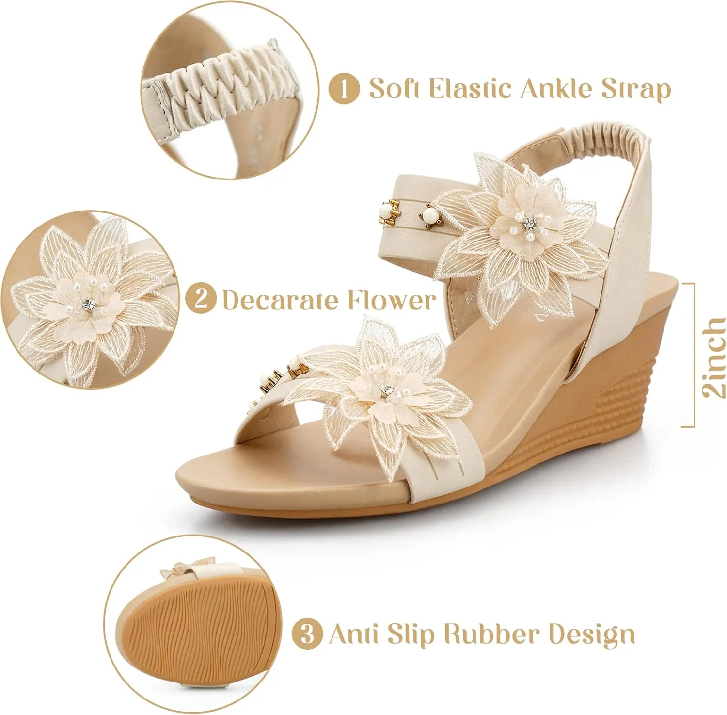Womens Wedge Sandals Elastic Ankle Straps Open Toe Elegant Thick Soles Comfortable Dream Pairs