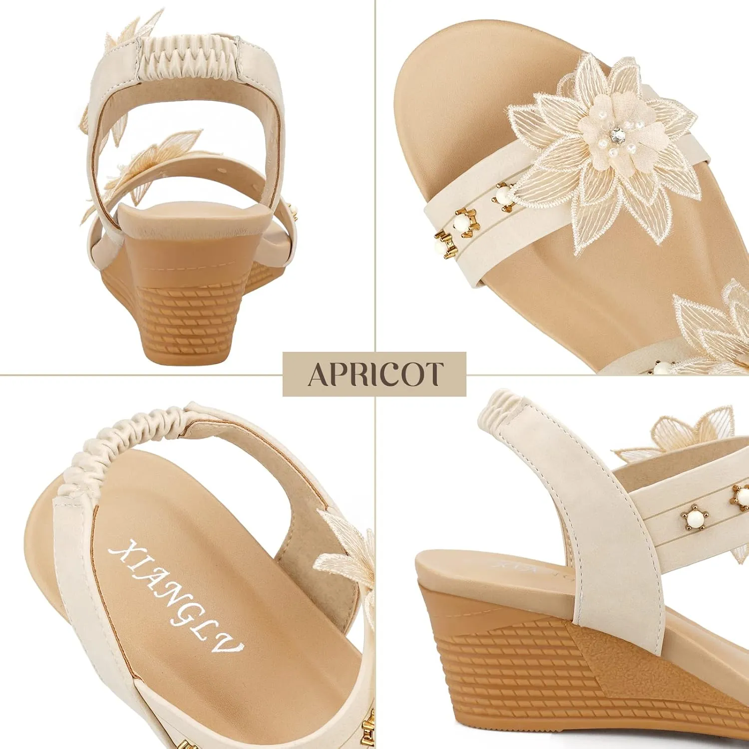 Womens Wedge Sandals Elastic Ankle Straps Open Toe Elegant Thick Soles Comfortable Dream Pairs