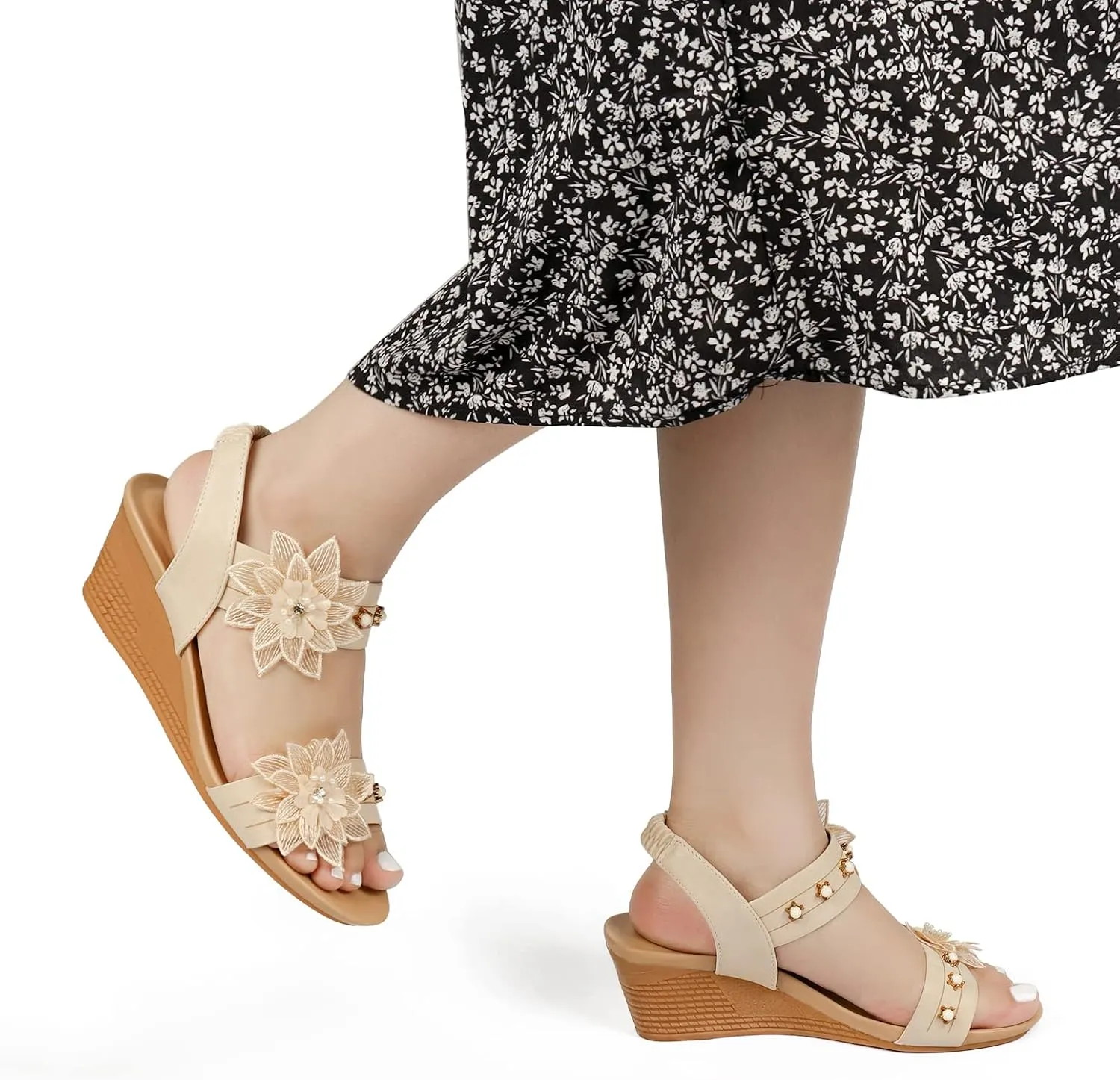 Womens Wedge Sandals Elastic Ankle Straps Open Toe Elegant Thick Soles Comfortable Dream Pairs