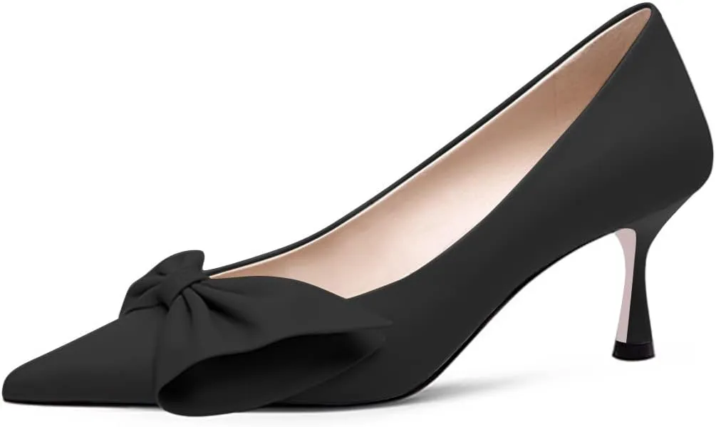 XYD Adorable Bowtie Pointy Toe Vintage Kitten Heel Pumps for Women Slip On Ladies' Stylish Dress Wedding Shoes