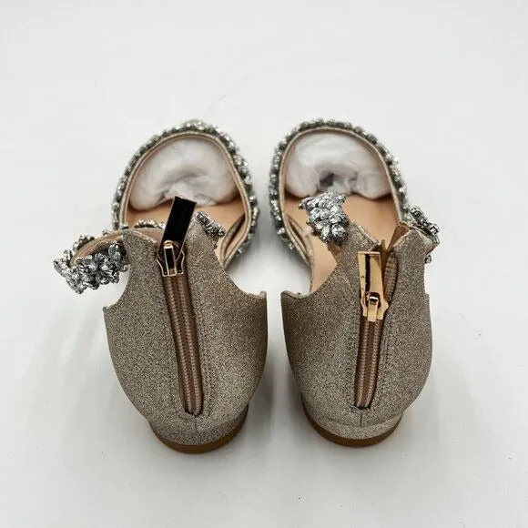 XYD Light Gold Glitter Pointed Toe D'Orsay Sparkly Ankle Strap Wedding Sandals