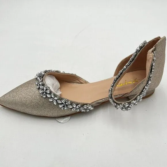 XYD Light Gold Glitter Pointed Toe D'Orsay Sparkly Ankle Strap Wedding Sandals