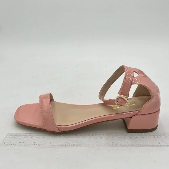 XYD Light Pink Open Toe Ankle Strap Buckled Low Chunky Heel Dress Sandals