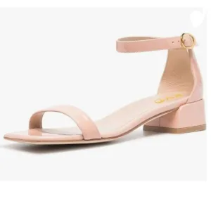 XYD Light Pink Open Toe Ankle Strap Buckled Low Chunky Heel Dress Sandals