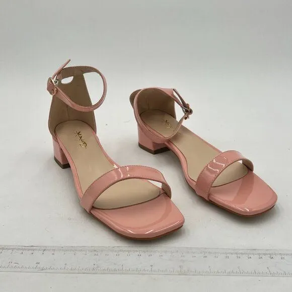 XYD Light Pink Open Toe Ankle Strap Buckled Low Chunky Heel Dress Sandals
