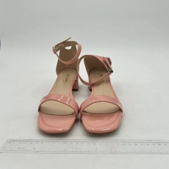 XYD Light Pink Open Toe Ankle Strap Buckled Low Chunky Heel Dress Sandals
