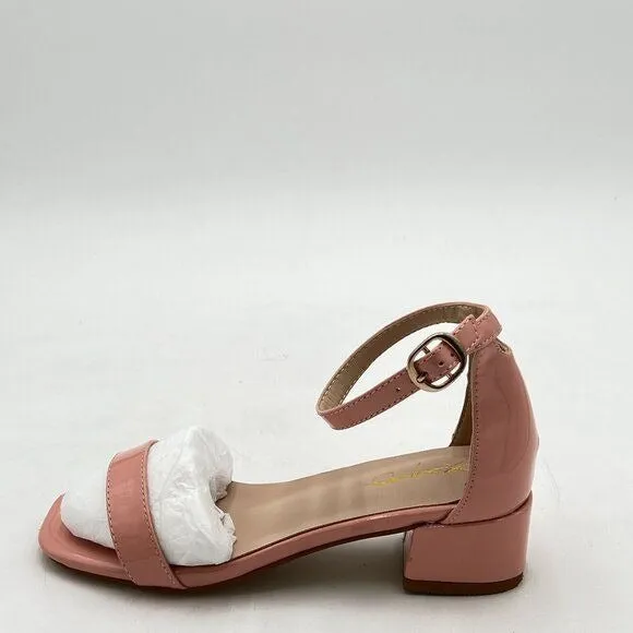 XYD Light Pink Open Toe Ankle Strap Buckled Low Chunky Heel Sandals