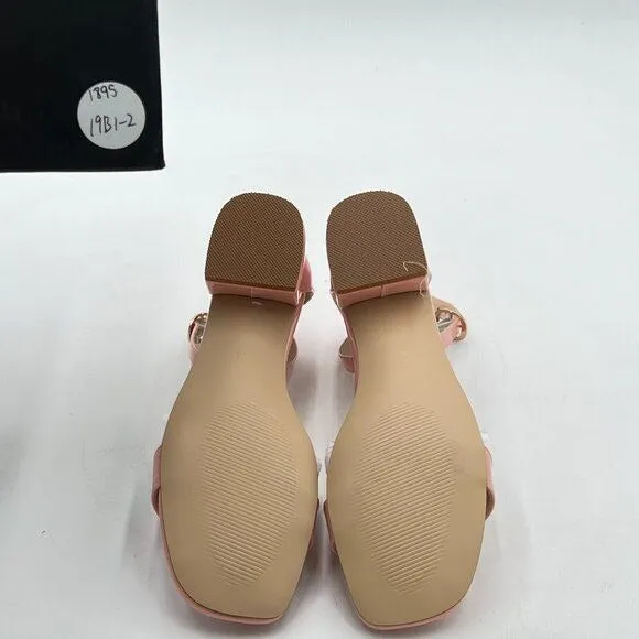 XYD Light Pink Open Toe Ankle Strap Buckled Low Chunky Heel Sandals