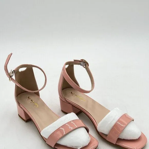 XYD Light Pink Open Toe Ankle Strap Buckled Low Chunky Heel Sandals