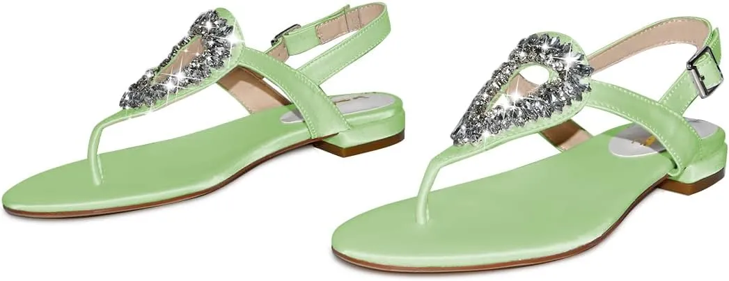 XYD Women Crystal Wedding Sandals with Rhinestone Flip-flop Beach Dressy Diamond Bridal Comfortable Walking Flats Satin Shoes