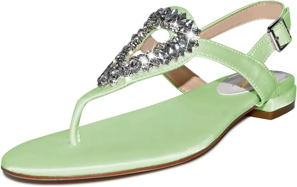 XYD Women Crystal Wedding Sandals with Rhinestone Flip-flop Beach Dressy Diamond Bridal Comfortable Walking Flats Satin Shoes