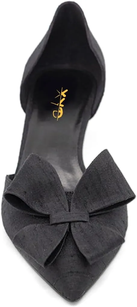 XYD Women D'Orsay Kitten Heel Bridal Bowknot Pumps Elegant Pointed Closed Toe Wedding Prom Shoes