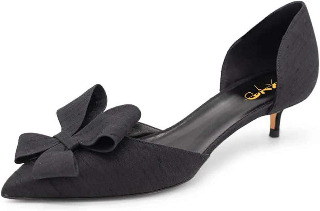 XYD Women D'Orsay Kitten Heel Bridal Bowknot Pumps Elegant Pointed Closed Toe Wedding Prom Shoes