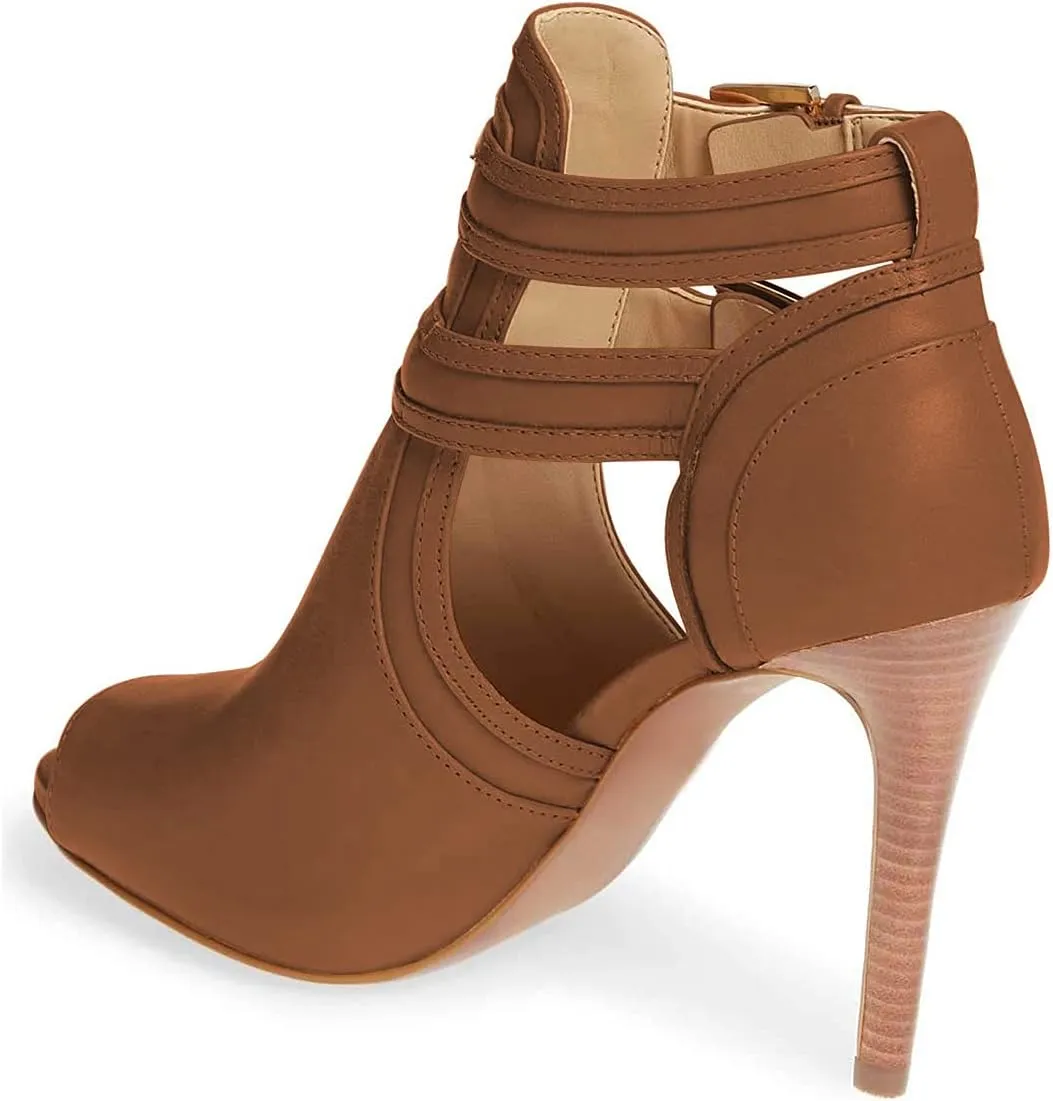 XYD Women Peep Toe Sandal Ankle Booties Dual Buckled Straps Stiletto Heels Stylish Cutout Event Party Pumps Shoes