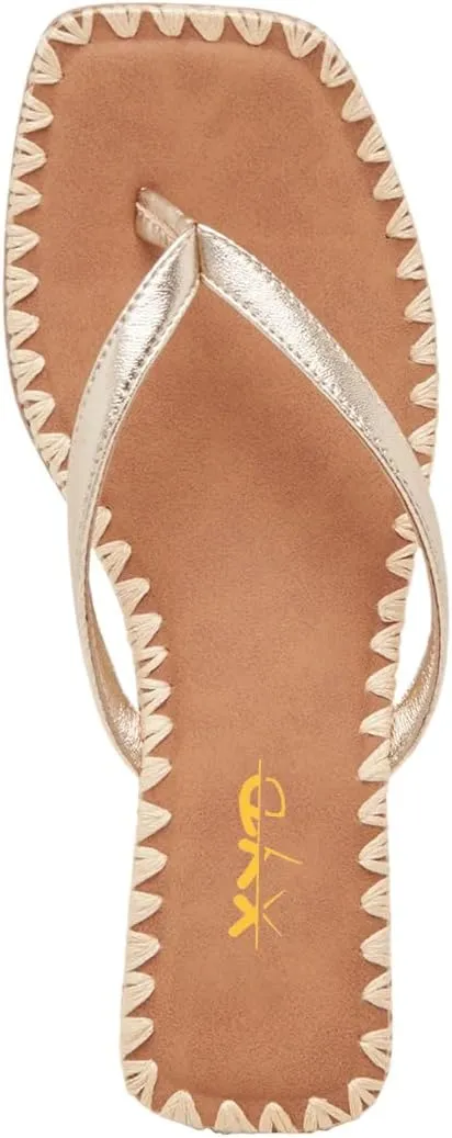 XYD Women Square Open Toe Woven Flip Flops Summer Chunky Low Heel Thong Sandals Beach Wedding Shoes