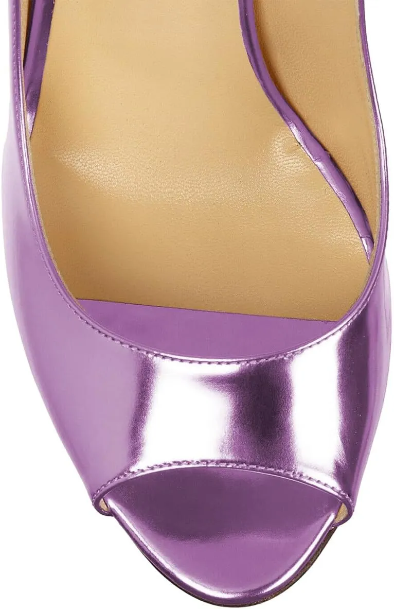 XYD Women Stylish Metallic Leather Peep Toe Slip On Pumps Wedges High Heel Fashion Party Event Nightclub Dressy Shoes