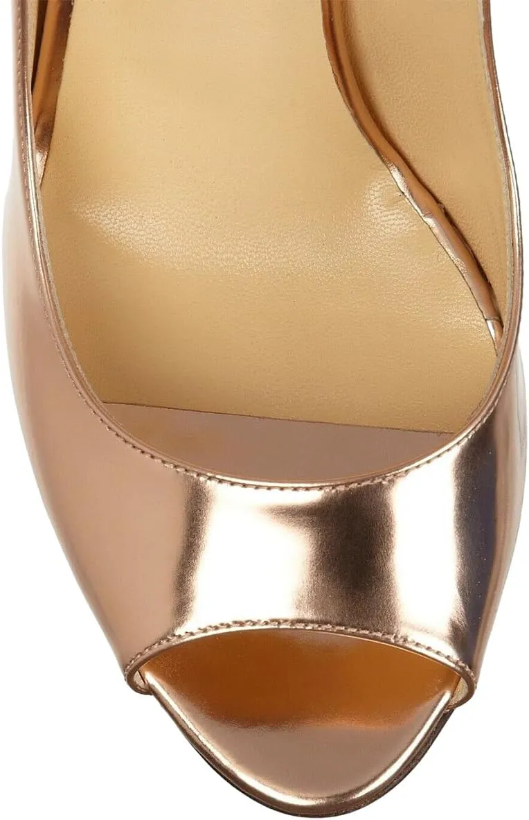 XYD Women Stylish Metallic Leather Peep Toe Slip On Pumps Wedges High Heel Fashion Party Event Nightclub Dressy Shoes