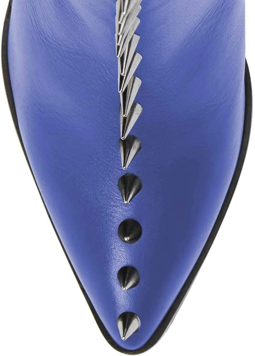 XYD Women Stylish Pointy Toe Spiked Rivet Studded Ankle Boots Mid Block Heel Side Zippers Party Dress Short Booties