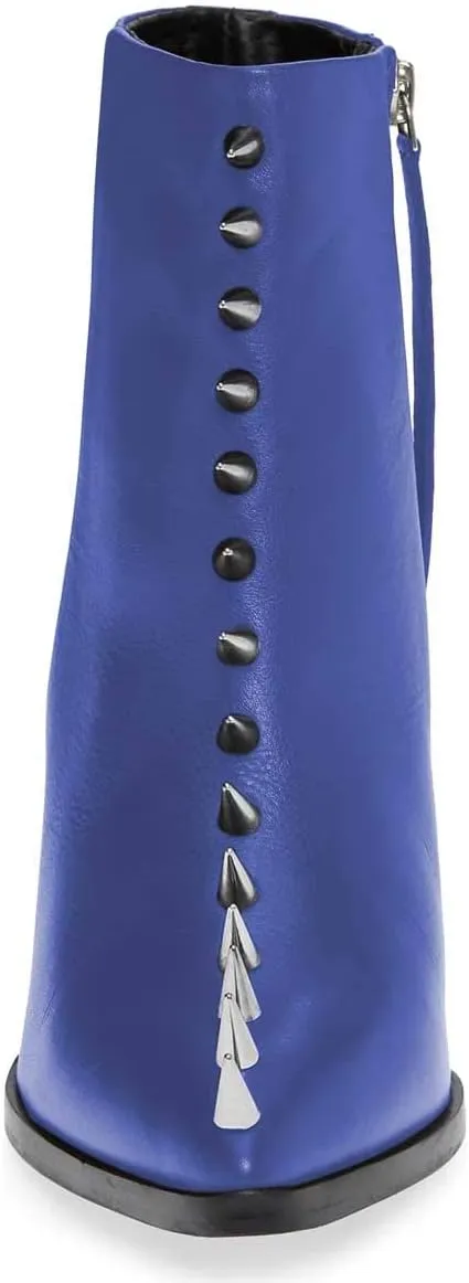 XYD Women Stylish Pointy Toe Spiked Rivet Studded Ankle Boots Mid Block Heel Side Zippers Party Dress Short Booties