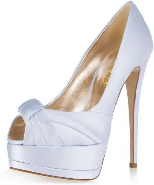 XYD Women's Elegant Knotted Platform Stiletto Heels Bride Shoes Peep Toe Pumps 6 Inch Heels for Dress Wedding Party