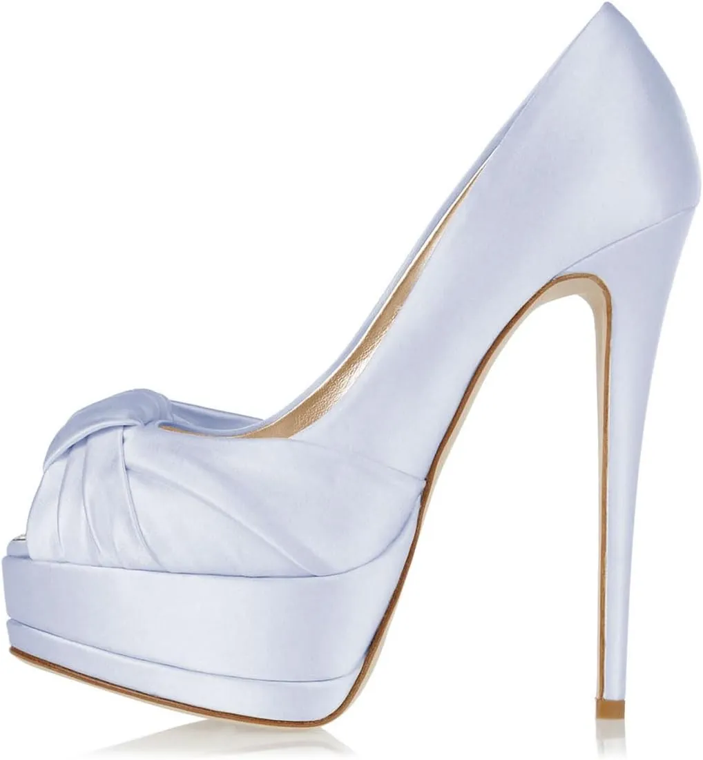 XYD Women's Elegant Knotted Platform Stiletto Heels Bride Shoes Peep Toe Pumps 6 Inch Heels for Dress Wedding Party