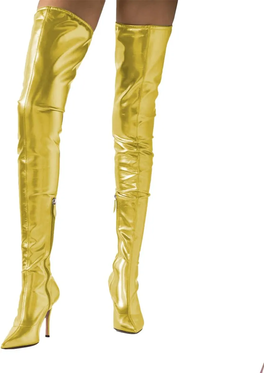 YDN Women Over The Knee Thigh High Stiletto Boots Pointed Stylish Closed Pointed Toe Stretchy Side Zipper Shoes