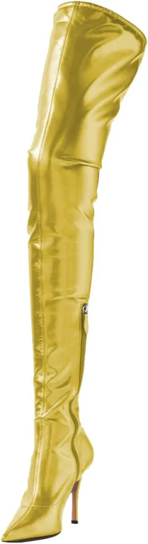 YDN Women Over The Knee Thigh High Stiletto Boots Pointed Stylish Closed Pointed Toe Stretchy Side Zipper Shoes