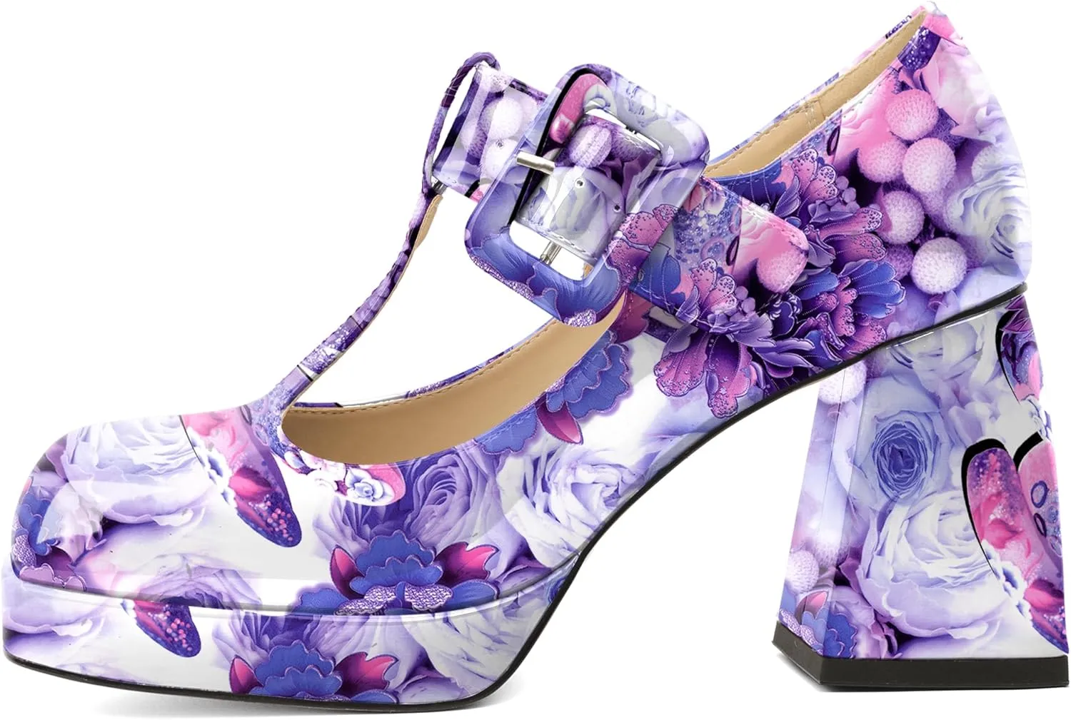 YODEKS Women's High Heels Square Toe Mary Jane Pumps Chunky Heel Platform Dress Shoes