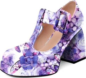 YODEKS Women's High Heels Square Toe Mary Jane Pumps Chunky Heel Platform Dress Shoes
