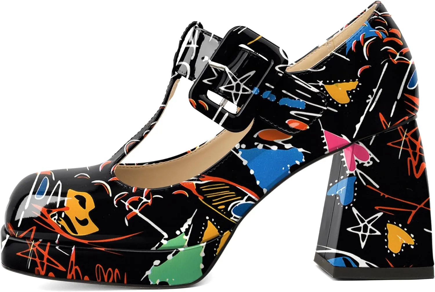 YODEKS Women's High Heels Square Toe Mary Jane Pumps Chunky Heel Platform Dress Shoes