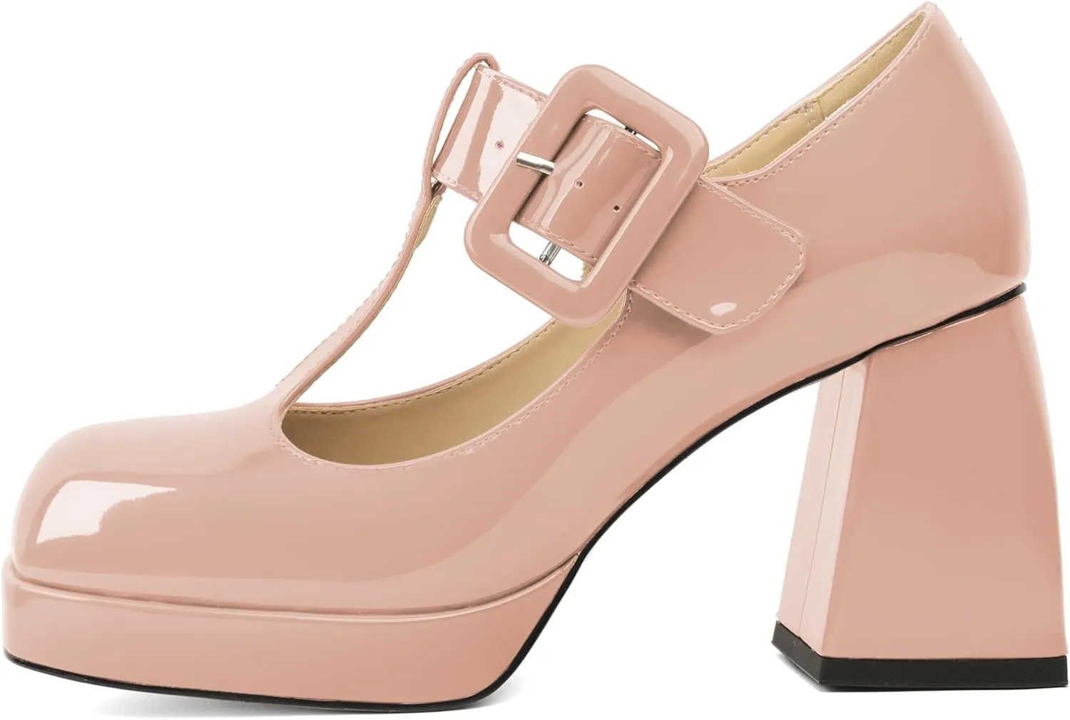 YODEKS Women's High Heels Square Toe Mary Jane Pumps Chunky Heel Platform Dress Shoes