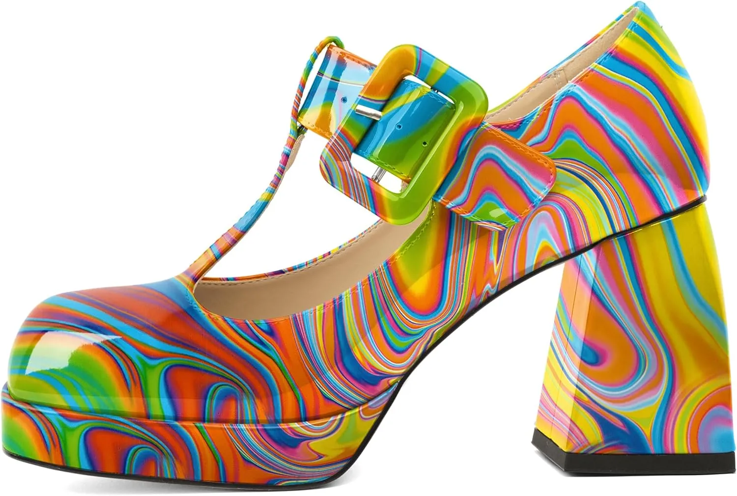 YODEKS Women's High Heels Square Toe Mary Jane Pumps Chunky Heel Platform Dress Shoes