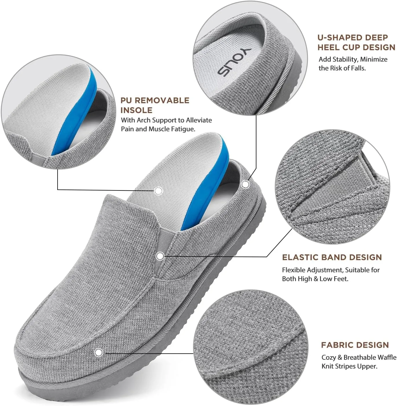 Yolis Men's Slippers with Arch Support Moccasin Clog House Shoes Breathable Waffle Knit Lightweight Non Slip Indoor Outdoor Home Shoes Size 8-14