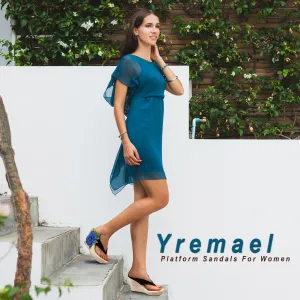Yremael Women’s Wedges Platform Bohemia Sandals Flip Flops flowers Sandals Open Toe Slip On Platform Heels Non Slip Summer Beach Sandals for women